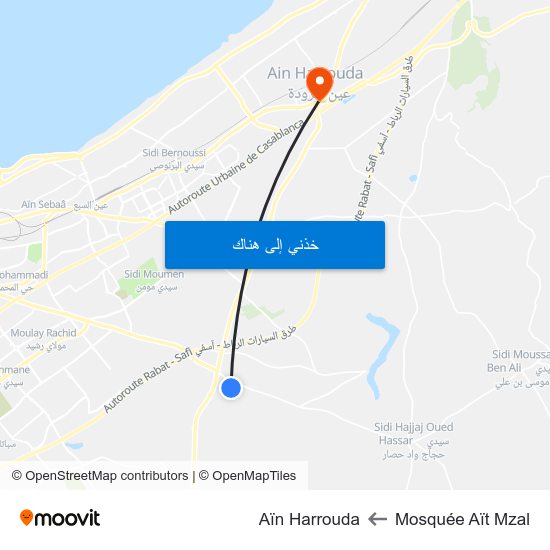 Mosquée Aït Mzal to Aïn Harrouda map