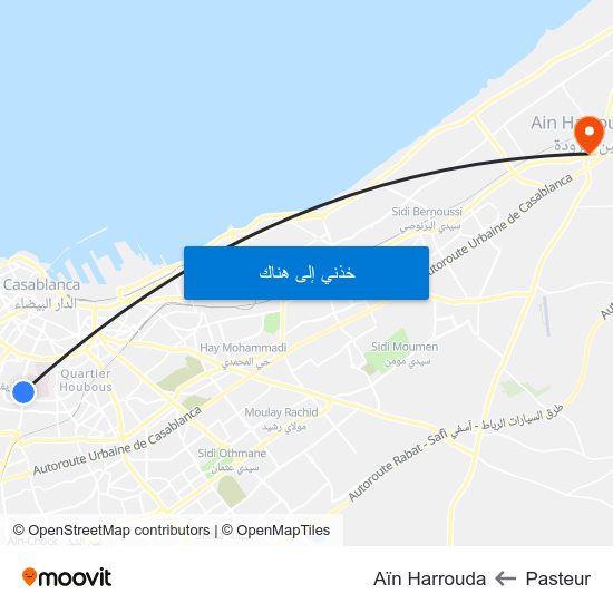 Pasteur to Aïn Harrouda map