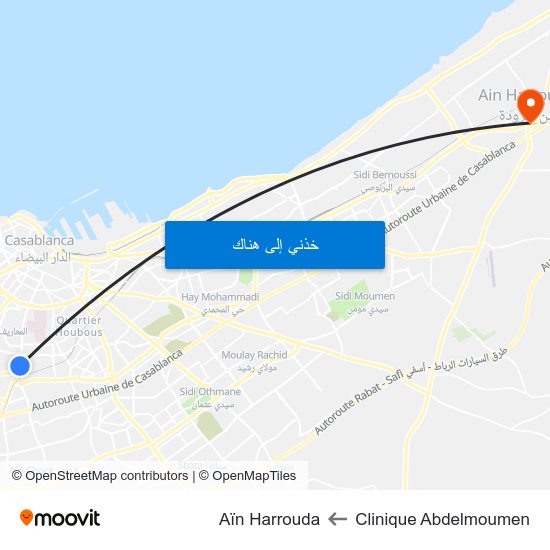 Clinique Abdelmoumen to Aïn Harrouda map