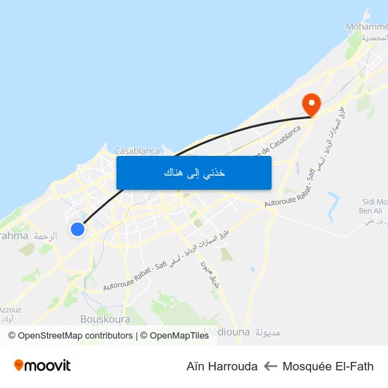 Mosquée El-Fath to Aïn Harrouda map
