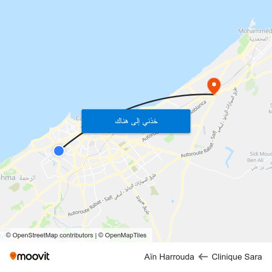 Clinique Sara to Aïn Harrouda map