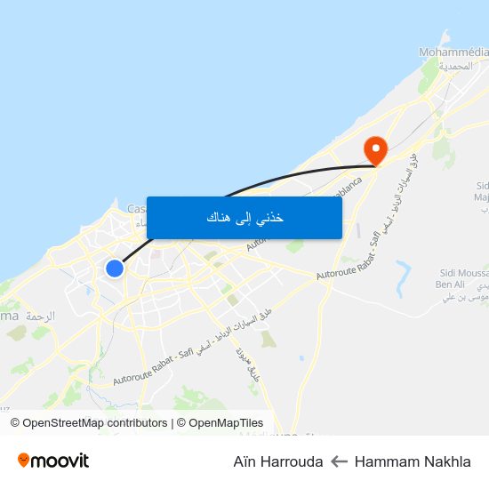 Hammam Nakhla to Aïn Harrouda map