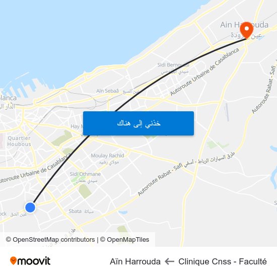 Clinique Cnss - Faculté to Aïn Harrouda map