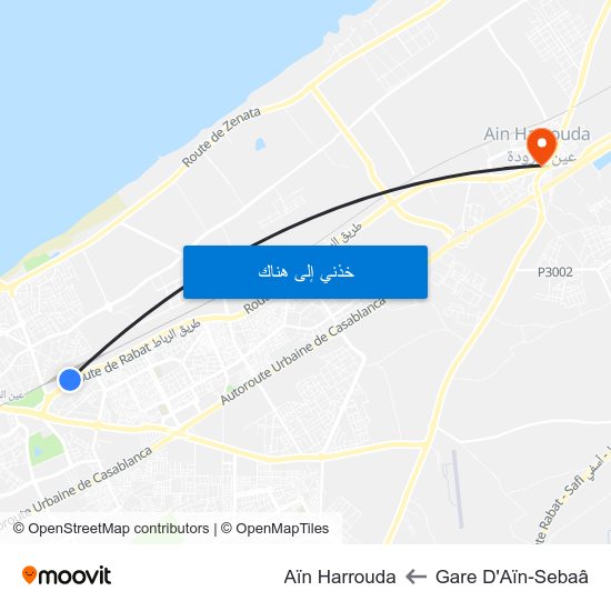 Gare D'Aïn-Sebaâ to Aïn Harrouda map