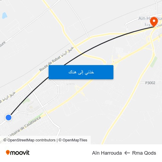 Rma Qods to Aïn Harrouda map