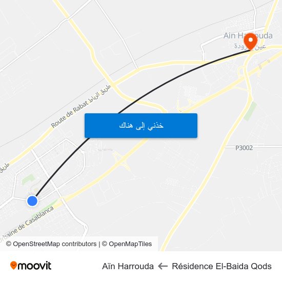 Résidence El-Baida Qods to Aïn Harrouda map