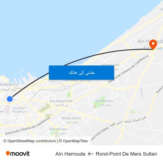Rond-Point De Mers Sultan to Aïn Harrouda map