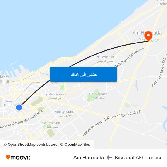 Kissariat Akhemassi to Aïn Harrouda map