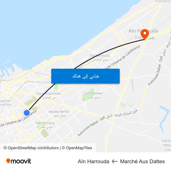 Marché Aux Dattes to Aïn Harrouda map