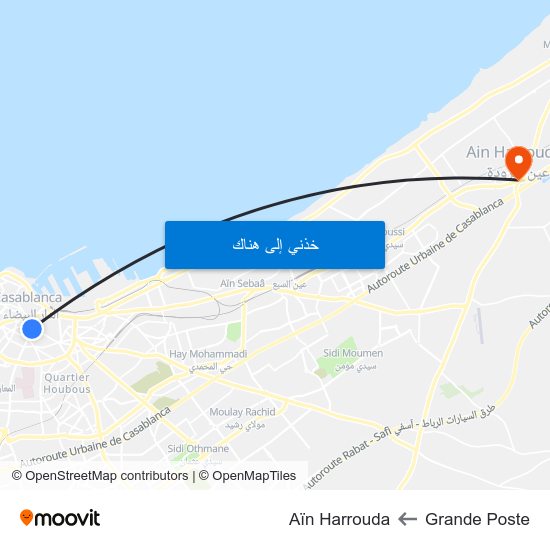 Grande Poste to Aïn Harrouda map