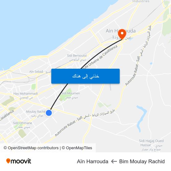 Bim Moulay Rachid to Aïn Harrouda map
