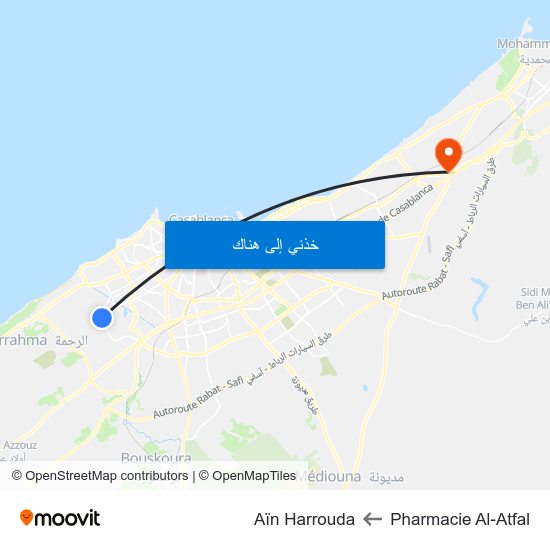 Pharmacie Al-Atfal to Aïn Harrouda map