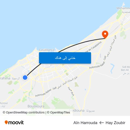 Hay Zoubir to Aïn Harrouda map