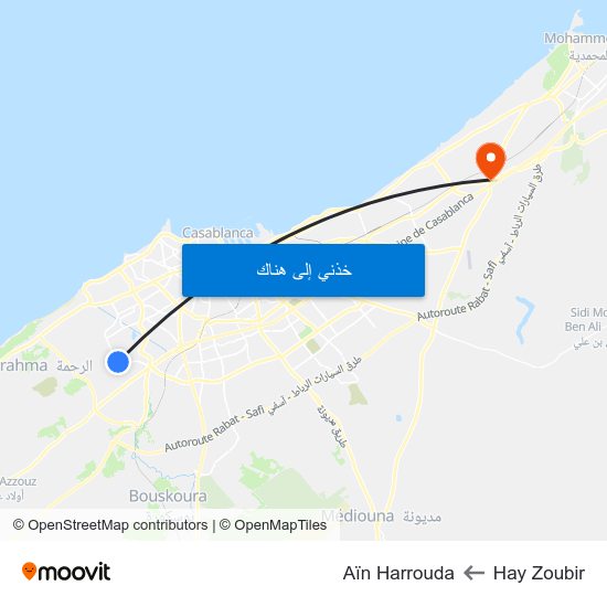 Hay Zoubir to Aïn Harrouda map