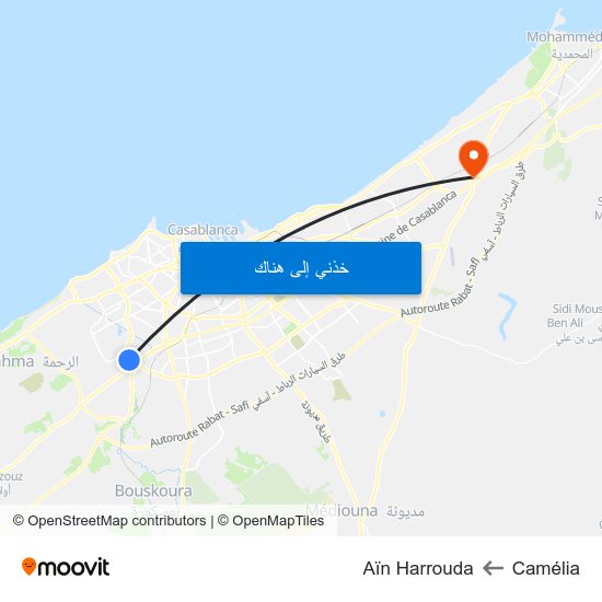 Camélia to Aïn Harrouda map