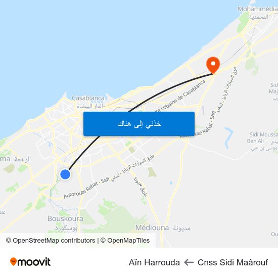 Cnss Sidi Maârouf to Aïn Harrouda map
