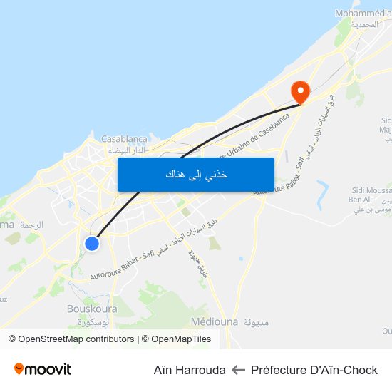 Préfecture D'Aïn-Chock to Aïn Harrouda map