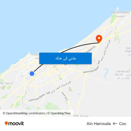 Coc to Aïn Harrouda map