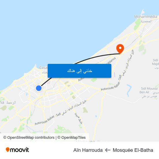 Mosquée El-Batha to Aïn Harrouda map