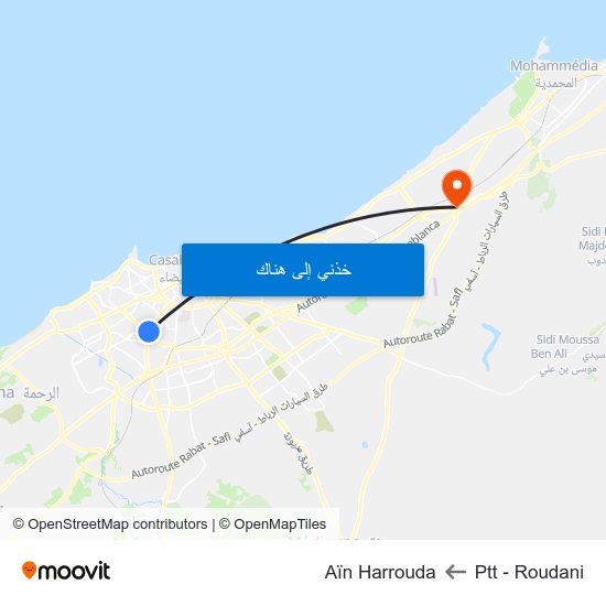 Ptt - Roudani to Aïn Harrouda map