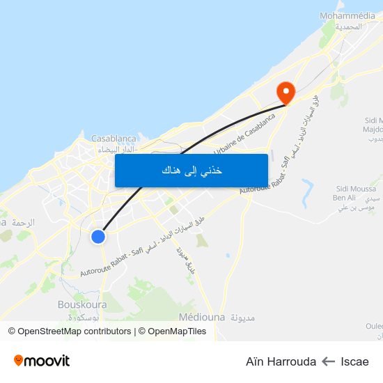 Iscae to Aïn Harrouda map