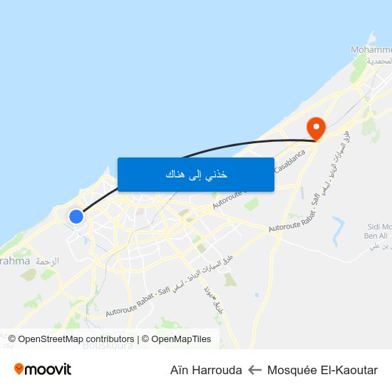 Mosquée El-Kaoutar to Aïn Harrouda map