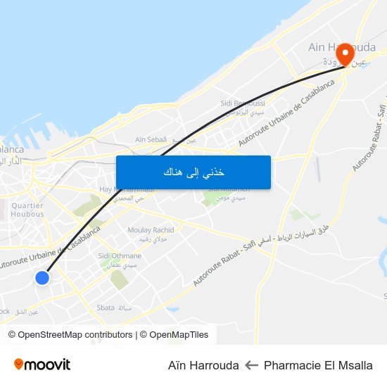 Pharmacie El Msalla to Aïn Harrouda map