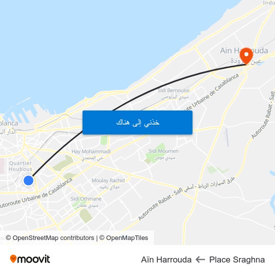 Place Sraghna to Aïn Harrouda map