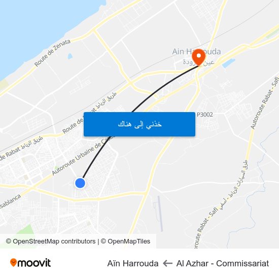 Al Azhar - Commissariat to Aïn Harrouda map
