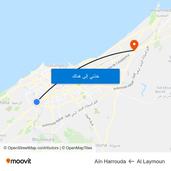 Al Laymoun to Aïn Harrouda map