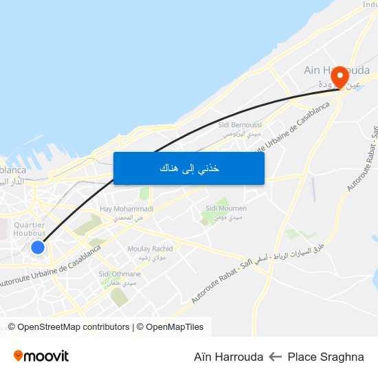 Place Sraghna to Aïn Harrouda map