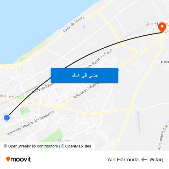Wifaq to Aïn Harrouda map