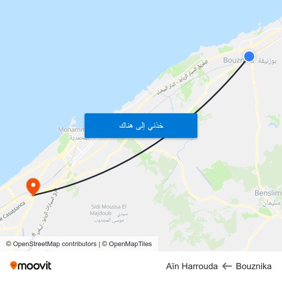 Bouznika to Aïn Harrouda map