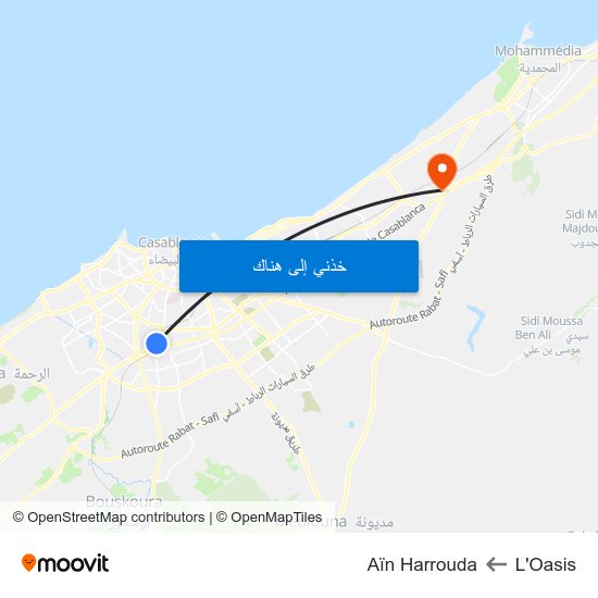 L'Oasis to Aïn Harrouda map