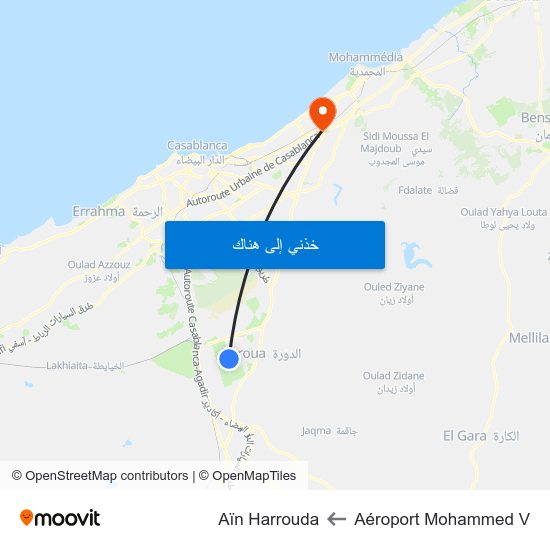 Aéroport Mohammed V to Aïn Harrouda map