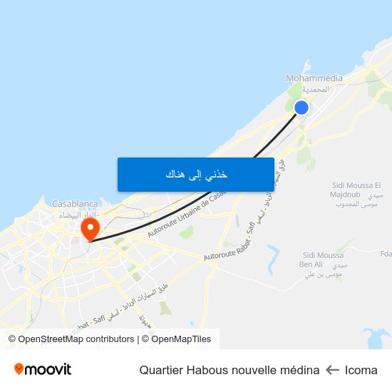 Icoma to Quartier Habous nouvelle médina map