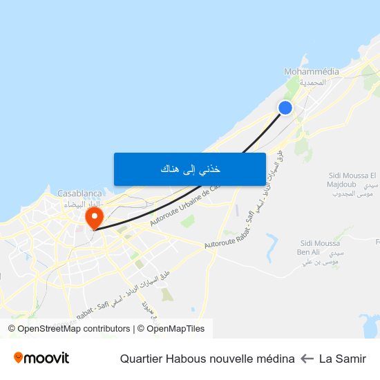 La Samir to Quartier Habous nouvelle médina map