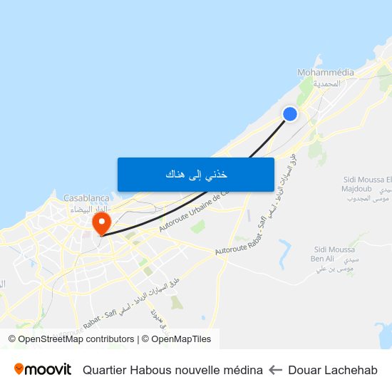 Douar Lachehab to Quartier Habous nouvelle médina map