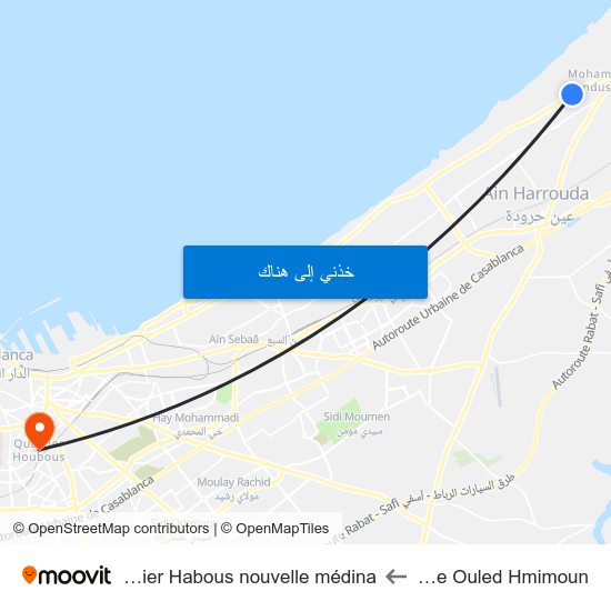 Plage Ouled Hmimoun to Quartier Habous nouvelle médina map