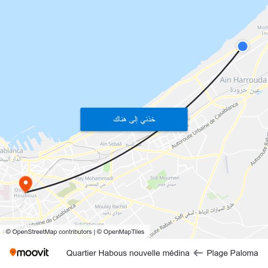 Plage Paloma to Quartier Habous nouvelle médina map