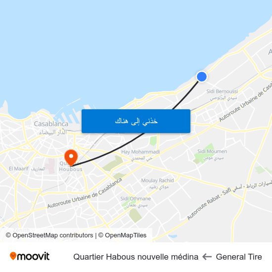 General Tire to Quartier Habous nouvelle médina map