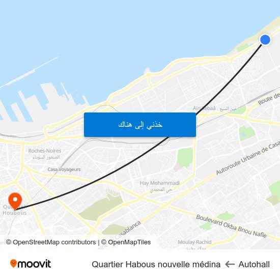 Autohall to Quartier Habous nouvelle médina map