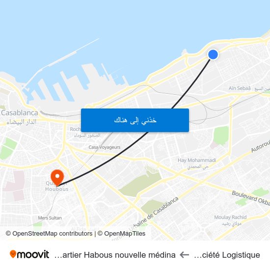 Société Logistique to Quartier Habous nouvelle médina map
