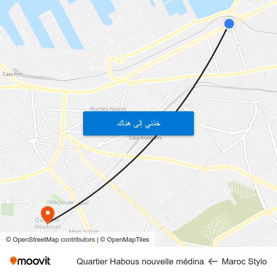 Maroc Stylo to Quartier Habous nouvelle médina map