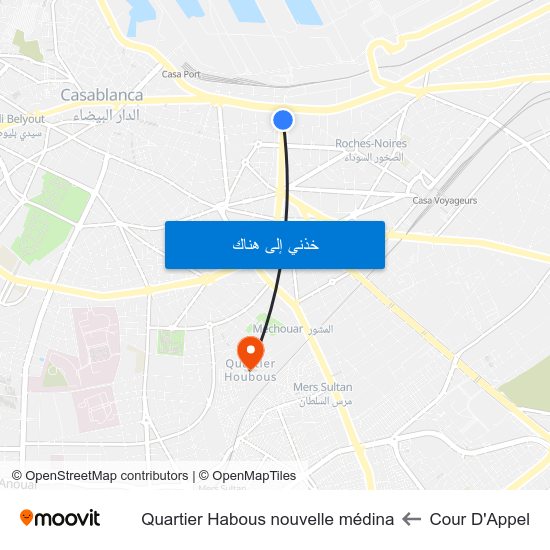 Cour D'Appel to Quartier Habous nouvelle médina map