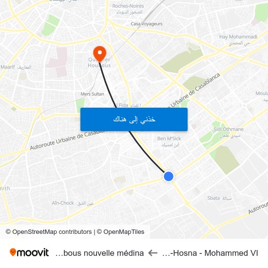 Mosquée Al-Hosna - Mohammed VI to Quartier Habous nouvelle médina map