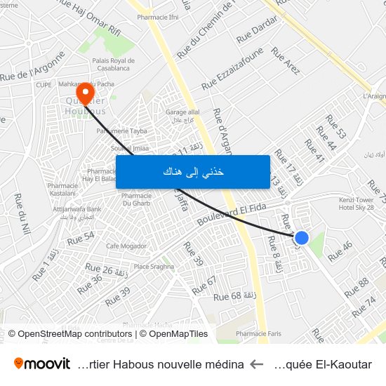 Mosquée El-Kaoutar to Quartier Habous nouvelle médina map