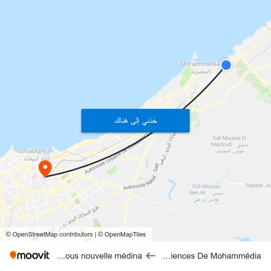 Faculté De Sciences De Mohammédia to Quartier Habous nouvelle médina map