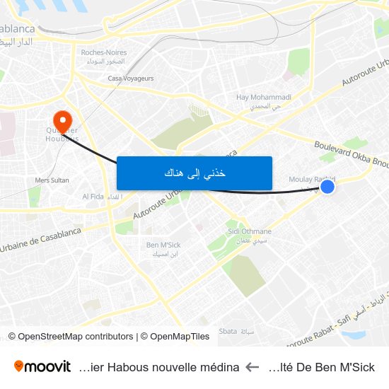 Faculté De Ben M'Sick to Quartier Habous nouvelle médina map