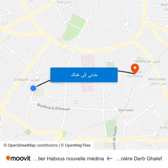 Pépinière Derb Ghalef to Quartier Habous nouvelle médina map
